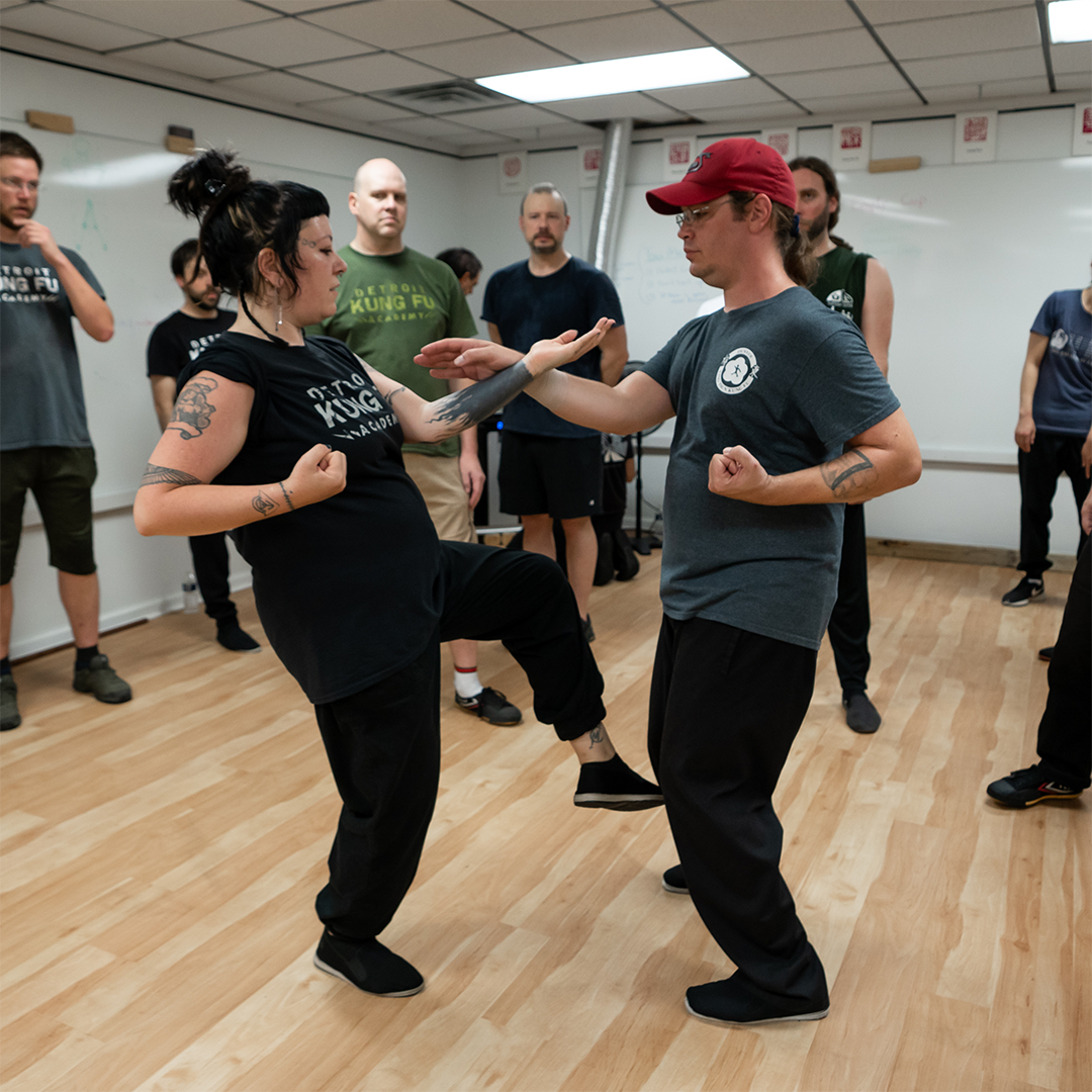 Students practicing kung fu at a Moy Tung seminar